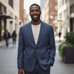 Lauren Ralph Lauren Men’s Blazer 42R – Navy Micro-Check Two-Button Wool Blend Sp